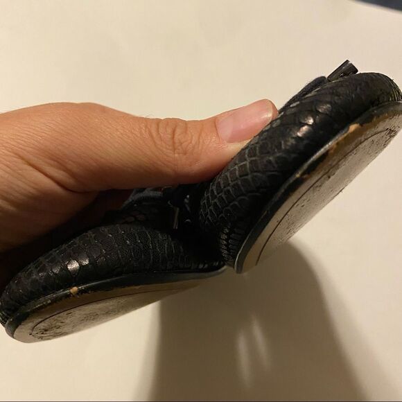 Halogen Black snake print leather round toe ballet flats shoes shoestring bow 8M - Picture 4 of 11